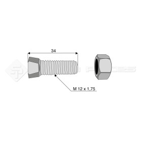 Boulon tête conique - Diam. : 12 - Pas : 175 - L : 34mm - Vendu par x25