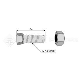 Boulon tête conique - Diam. : 14 - Pas : 200 - L : 34mm - Vendu par x25