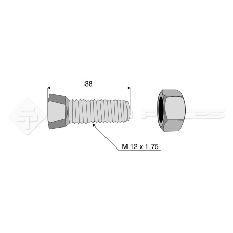 Boulon tête conique - Diam. : 12 - Pas : 175 - L : 38mm - Vendu par x25