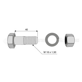 Boulon complet - Diam. : 16 - Pas : 150 - L : 40mm - Vendu par x25 - Ref: SY338516040