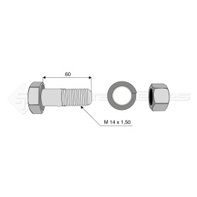 Boulon complet - Diam. : 14 - Pas : 150 - L : 60mm - Vendu par x25