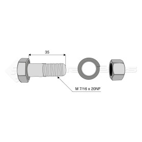 Boulon complet - Diam. : 7/16 - Pas : 20NF - L : 35mm - Vendu par x25