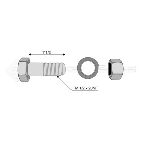 Boulon complet - Diam. : 1/2 - Pas : 20NF - L : 38mm - Vendu par x25