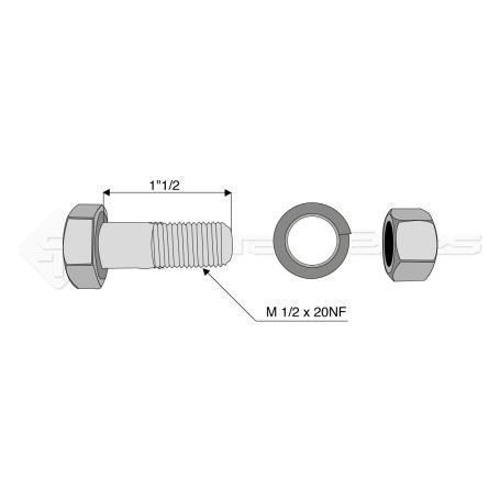 Boulon complet - Diam. : 1/2 - Pas : 20NF - L : 38mm - Vendu par x25