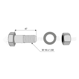 Boulon complet - Diam. : 16 - Pas : 150 - L : 47mm - Vendu par x25