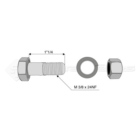 Boulon complet - Diam. : 3/8 - Pas : 24NF - L : 32mm - Vendu par x25