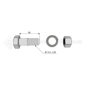 Boulon complet - Diam. : 12 - Pas : 125 - L : 35mm - Vendu par x25 - Ref: SY338512035