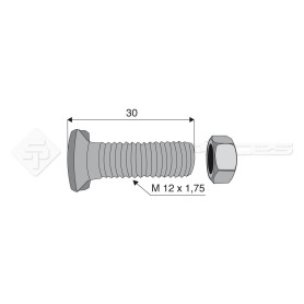 Boulon tête fraisée 2 ergots - Diam. : 12 - Pas : 175 - L : 30mm - Vendu par x25 - Ref: SY167912030