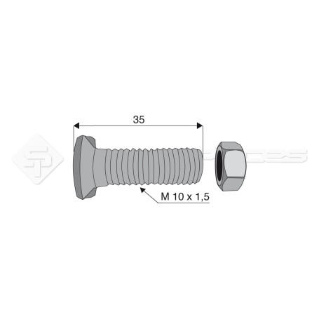 Boulon tête fraisée 2 ergots - Diam. : 10 - Pas : 150 - L : 35mm - Vendu par x25