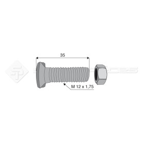 Boulon tête fraisée 2 ergots - Diam. : 12 - Pas : 175 - L : 35mm - Vendu par x25 - Ref: SY167912035