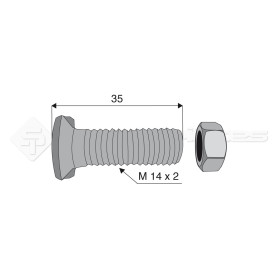 Boulon tête fraisée 2 ergots - Diam. : 14 - Pas : 200 - L : 35mm - Vendu par x25