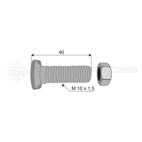 Boulon tête fraisée 2 ergots - Diam. : 10 - Pas : 150 - L : 40mm - Vendu par x25