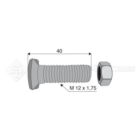 Boulon tête fraisée 2 ergots - Diam. : 12 - Pas : 175 - L : 40mm - Vendu par x25