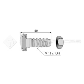 Boulon tête fraisée 2 ergots - Diam. : 12 - Pas : 175 - L : 50mm - Vendu par x25