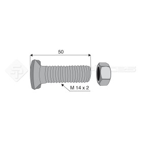 Boulon tête fraisée 2 ergots - Diam. : 14 - Pas : 200 - L : 50mm - Vendu par x25 - Ref: SY167914050