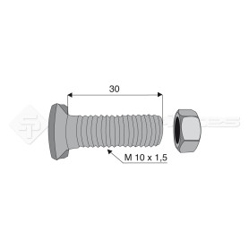 Boulon tête fraisée 2 ergots - Diam. : 10 - Pas : 150 - L : 30mm - Vendu par x25