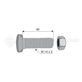 Boulon tête fraisée 2 ergots - Diam. : 14 - Pas : 200 - L : 40mm - Vendu par x25 - Ref: SY168014040