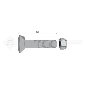 Boulon tête fraisée 1 ergot - Diam. : 12 - Pas : 175 - L : 35mm - Vendu par x25 - Ref: SY60412035