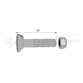 Boulon tête fraisée 1 ergot - Diam. : 16 - Pas : 200 - L : 80mm - Vendu par x25 - Ref: SY60416080