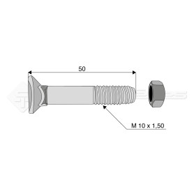 Boulon tête fraisée collet carré - Diam. : 10 - Pas : 150 - L : 50mm - Vendu par x25