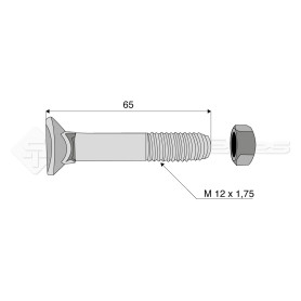 Boulon tête fraisée collet carré - Diam. : 12 - Pas : 175 - L : 65mm - Vendu par x25