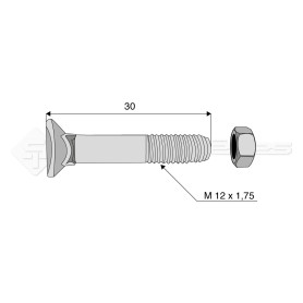 Boulon tête fraisée collet carré - Diam. : 12 - Pas : 175 - L : 30mm - Vendu par x25