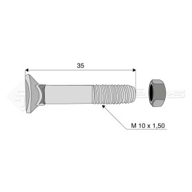 Boulon tête fraisée collet carré - Diam. : 10 - Pas : 150 - L : 35mm - Vendu par x25 - Ref: SY60810035