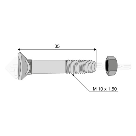 Boulon tête fraisée collet carré - Diam. : 10 - Pas : 150 - L : 35mm - Vendu par x25