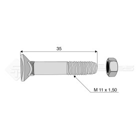 Boulon tête fraisée collet carré - Diam. : 11 - Pas : 150 - L : 35mm - Vendu par x25 - Ref: SY60811035