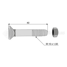 Boulon tête fraisée collet carré - Diam. : 10 - Pas : 150 - L : 40mm - Vendu par x25