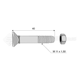 Boulon tête fraisée collet carré - Diam. : 11 - Pas : 150 - L : 40mm - Vendu par x25 - Ref: SY60811040