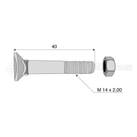 Boulon tête fraisée collet carré - Diam. : 14 - Pas : 200 - L : 40mm - Vendu par x25 - Ref: SY60814040