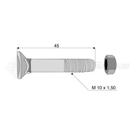 Boulon tête fraisée collet carré - Diam. : 10 - Pas : 150 - L : 45mm - Vendu par x25