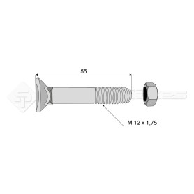 Boulon tête fraisée collet carré - Diam. : 12 - Pas : 175 - L : 55mm - Vendu par x25