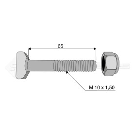 Boulon tête fraisée collet carré - Diam. : 10 - Pas : 150 - L : 65mm - Vendu par x25 - Ref: SY266210065