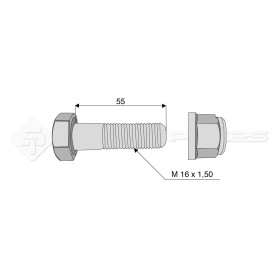 Boulon complet avec écrou autobloquant - Diam. : 16 - Pas : 150 - L : 55mm - Vendu par x25 - Ref: SY287516055