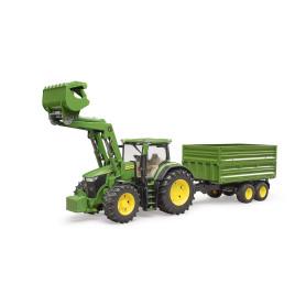 John Deere 7R 350 avec chargeur frontal et remorque