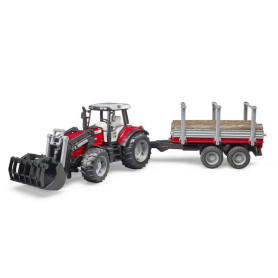 Massey Ferguson 7480 avec chargeur frontal et remorque à bois