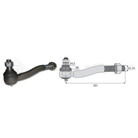Filetage extérieur -- Base cône: 24.5 - Haut cône: 28 - Long. Rotule: 321 - Diam. Tige: 31.75  - Ref. 70324