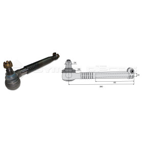 Tirant pour joint axial - Base cône: 24 - Haut cône: 26 - Long. Rotule: 390  - Réf : DA23905 - Ref: ROT90123