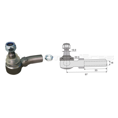 Tirant pour joint axial -- Base cône: 19.9 - Haut cône: 22.3 - Long. Rotule: 97  - Ref. 80358