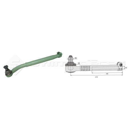 Tirant pour joint axial -- Base cône: 20 - Haut cône: 22 - Long. Rotule: 510  - Ref. 90209