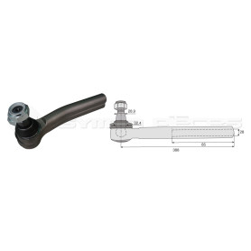 Tirant pour joint axial -- Base cône: 28.9 - Haut cône: 32.4 - Long. Rotule: 388  - Ref. 70909