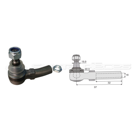 Tirant pour joint axial -- Base cône: 19.9 - Haut cône: 22.3 - Long. Rotule: 97  - Ref. 80359