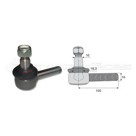 Filetage extérieur -- Base cône: 16 - Haut cône: 18.3 - Long. Rotule: 105 - Diam. Tige: 16 - Ref: ROT90264