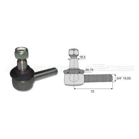 Filetage extérieur -- Base cône: 18.5 - Haut cône: 20.75 - Long. Rotule: 72 - Diam. Tige: 19.05
