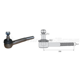 Filetage extérieur -- Base cône: 17.1 - Haut cône: 20.3 - Long. Rotule: 230 - Diam. Tige: 25.4