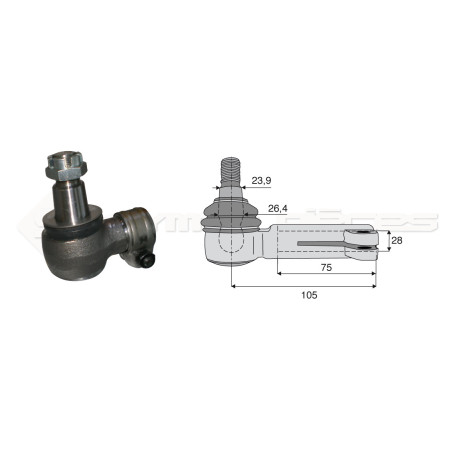 Filetage intérieur -- Base cône: 23.9 - Haut cône: 26.4 - Long. Rotule: 105 - Diam. Tige: 28
