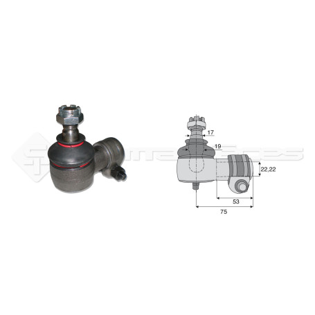 Filetage intérieur -- Base cône: 17 - Haut cône: 19 - Long. Rotule: 75 - Diam. Tige: 22.22