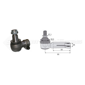 Filetage intérieur -- Base cône: 27.1 - Haut cône: 30.3 - Long. Rotule: 95 - Diam. Tige: 26